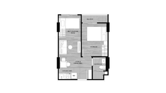 Планировка кондомониума 1 спальня в ЖК Dcondo Cove № 11010 (2D)