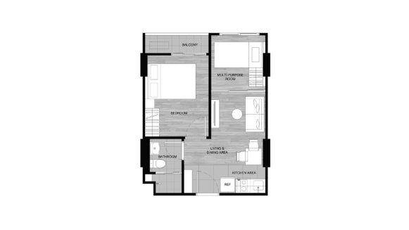 Планировка кондомониума 1 спальня в ЖК Dcondo Cove № 11009 (2D)